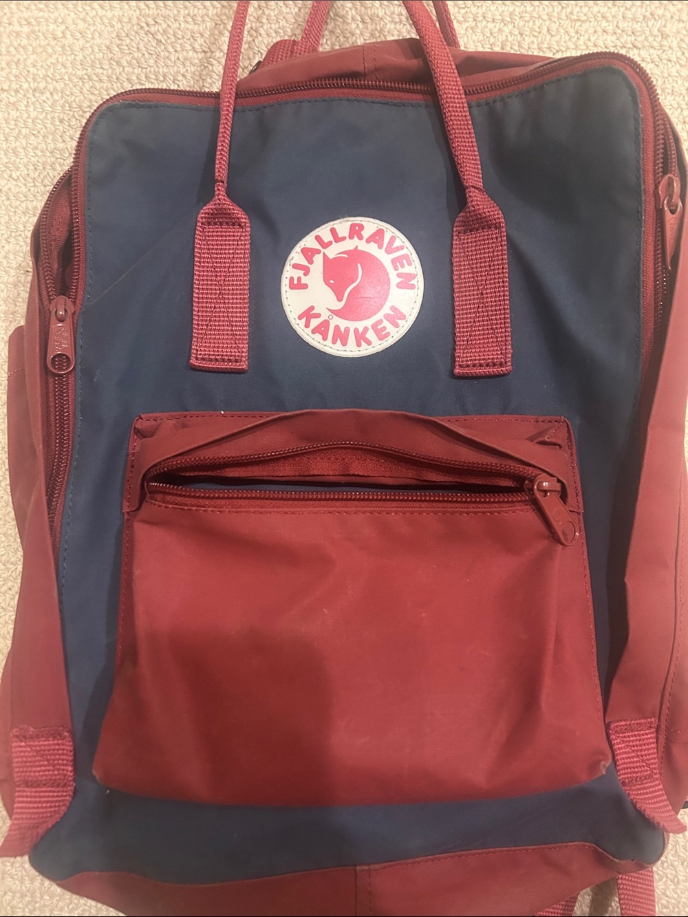 Fjallraven Kånken Two-Tone Navy and Red Backpack - Picture 2 of 6